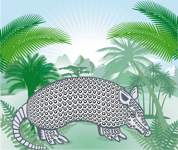 Armadillo dans la forêt tropicale des Amériques — Image vectorielle