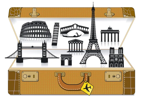 Europe travel suitcase — Stock Vector