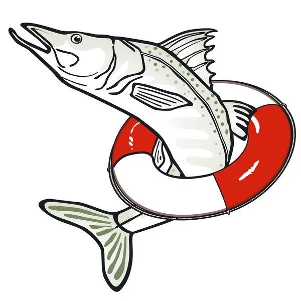 Fische mit Rettungsring — Stockvektor