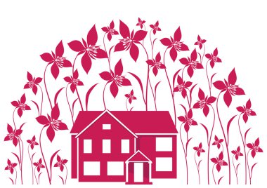 House and flowers clipart