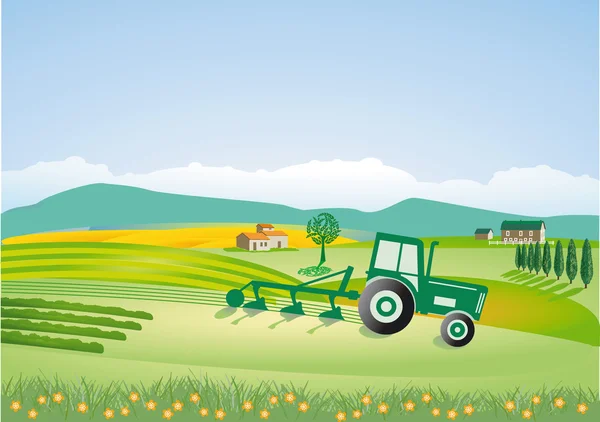 Agricultura com tractor — Vetor de Stock