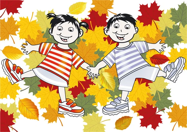 Barn som leker i löven — Stock vektor