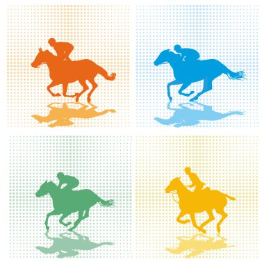 Four race horses clipart