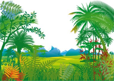 Jungle with palm trees clipart