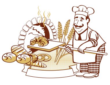 Baker at the oven clipart