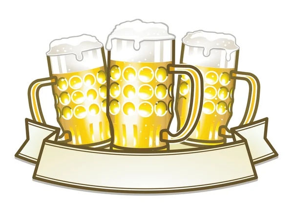 Três canecas de cerveja — Vetor de Stock