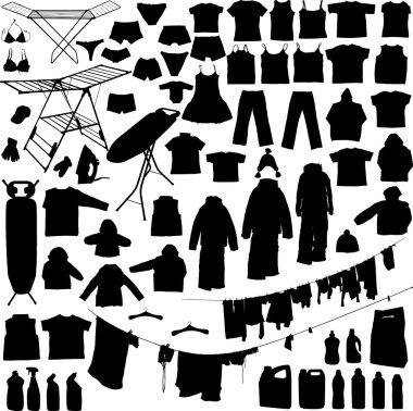 Laundry objects black and white silhouettes clipart