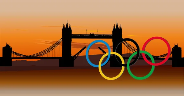 Олімпійський кільця і Тауерського моста в Лондоні, Великобританія — стоковий вектор