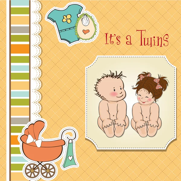 Bebé gemelos ducha tarjeta — Foto de Stock