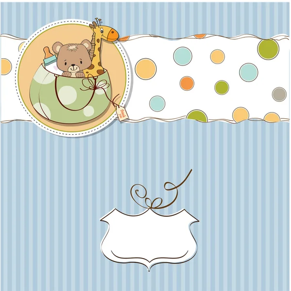 Nieuwe baby douche kaart met speelgoed — Stockfoto