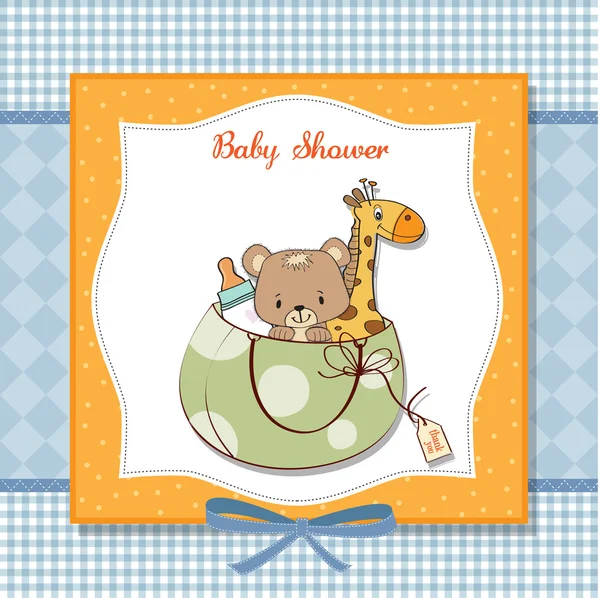Nieuwe baby douche kaart met speelgoed — Stockfoto