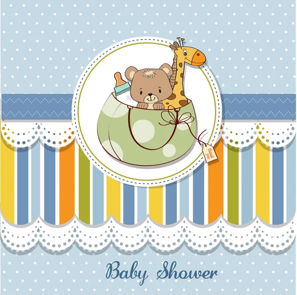 Nya baby dusch-kort med leksaker — Stockfoto