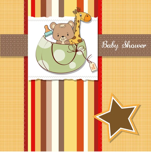 Novo cartão de banho de bebê com brinquedos — Fotografia de Stock