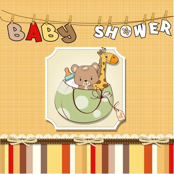 Nueva tarjeta de ducha para bebés con juguetes —  Fotos de Stock