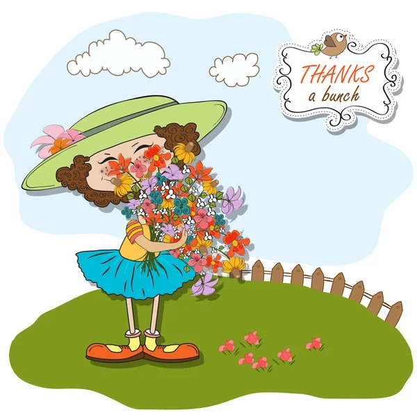 Zabawna dziewczyna z bukiet kwiatów — Zdjęcie stockowe