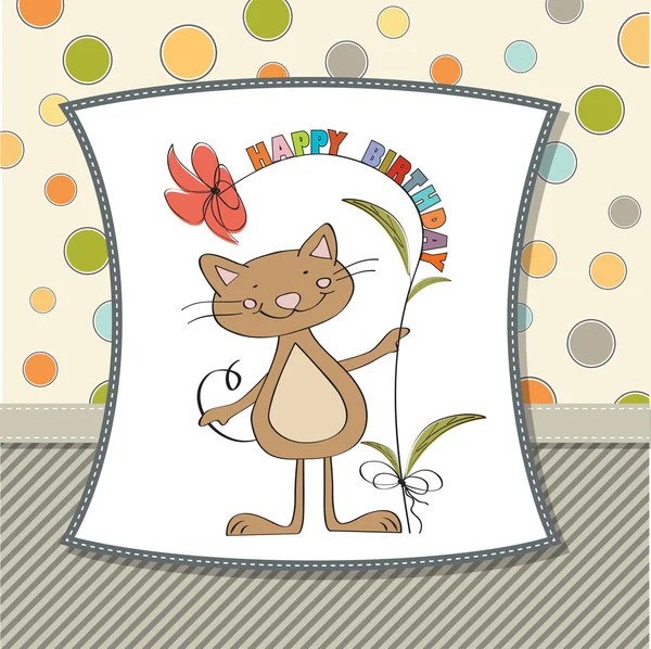 Cartão de aniversário feliz com gato — Fotografia de Stock