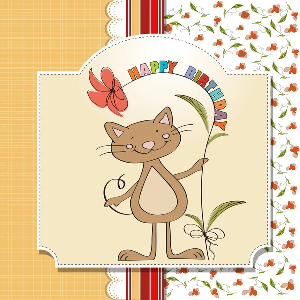 Hyvää syntymäpäivää kortti kissa — kuvapankkivalokuva