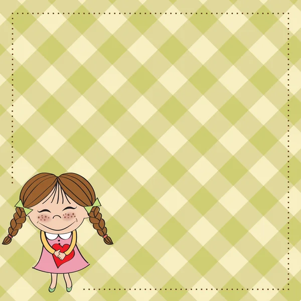 Funny girl with hearts. Doodle cartoon character Illustration. — Stock Photo, Image