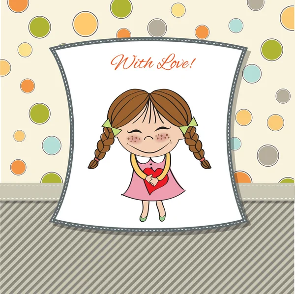 Funny girl with hearts. Doodle cartoon character Illustration. — Stok fotoğraf