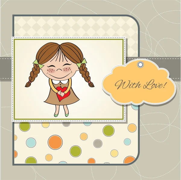 Funny girl with hearts. Doodle cartoon character Illustration. — Stock Photo, Image