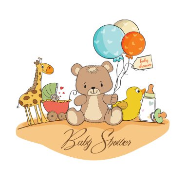 Baby shower card with toys clipart