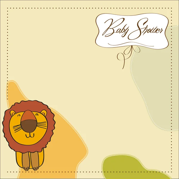 만화 사자와 함께 있는 어린아이 샤워 카드 — 스톡 사진