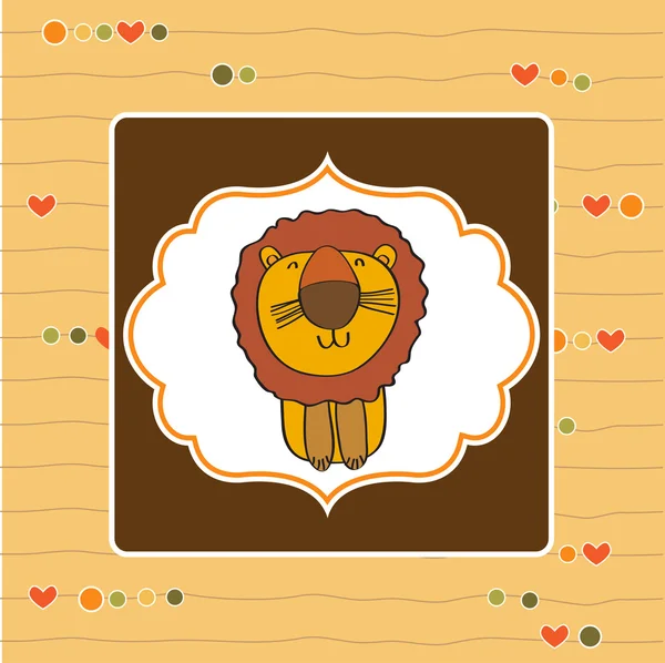 Kindliche Grußkarte mit Cartoon-Löwe — Stockfoto