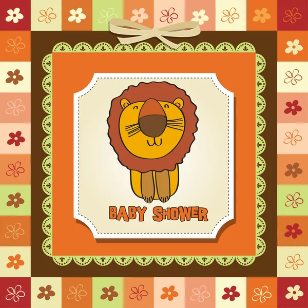 Barnslig baby shower kort med tecknad lejon — Stockfoto