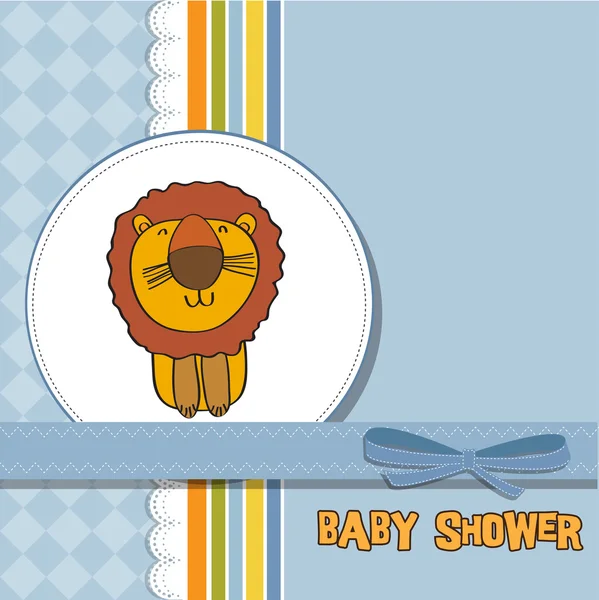 Kinderlijke baby douche kaart met cartoon leeuw — Stockfoto