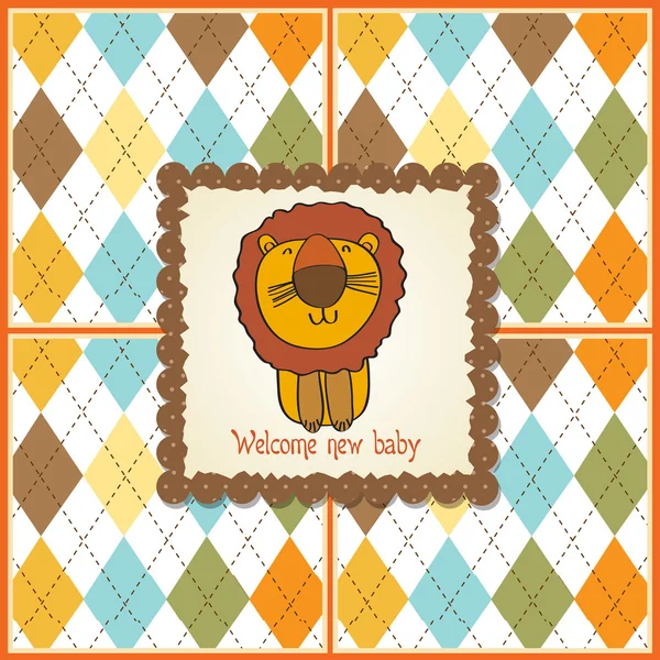 Cartão de chá de bebê infantil com leão dos desenhos animados — Fotografia de Stock
