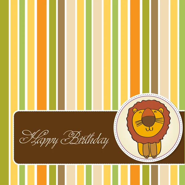 Cartão de aniversário com leão engraçado — Fotografia de Stock