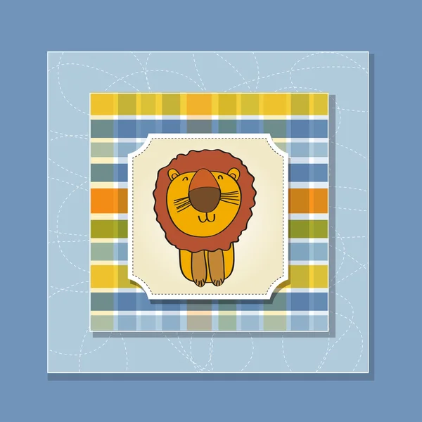 Childish greeting card with cartoon lion — Stock Photo, Image