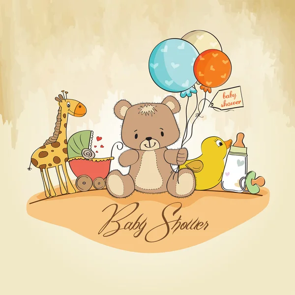 Baby shower card z zabawkami — Zdjęcie stockowe