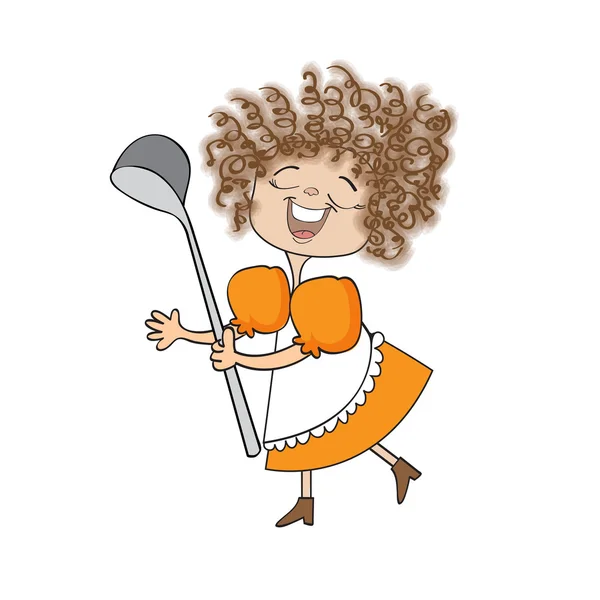 stock image Wifehouse with big ladle. Comic cartoon