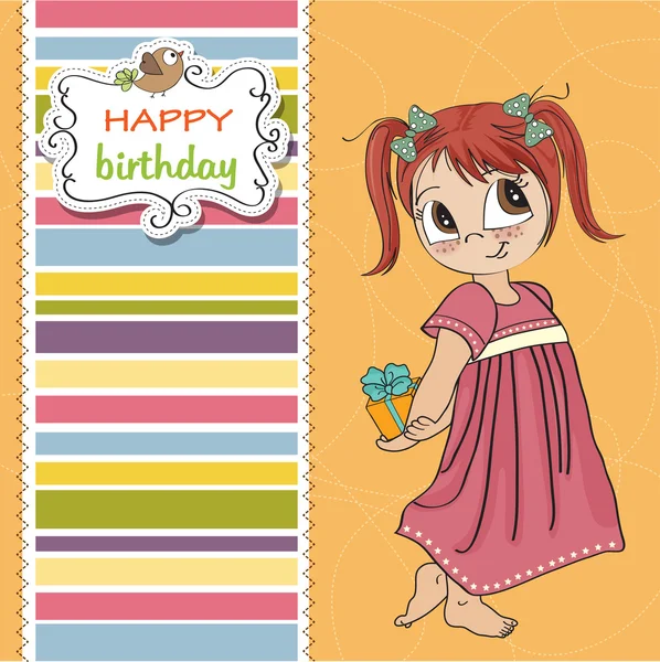 Pretty little girl she hided a small gift — Stock Photo, Image