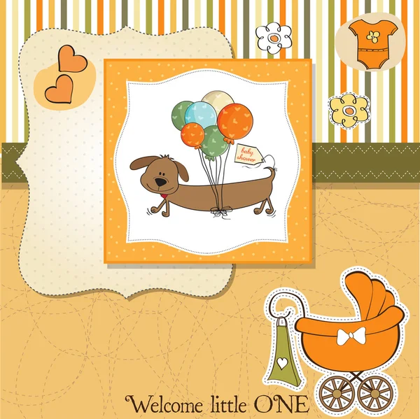 Uzun sosisli ve balonlu bebek hediye kartı — Stok fotoğraf