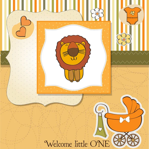 Cartão de chá de bebê infantil com leão dos desenhos animados — Fotografia de Stock