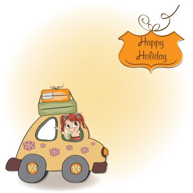 tatile arabayla seyahat eğlenerek genç kadın