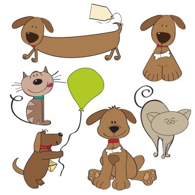 Cartoon pets collection on white background