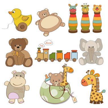 Illustration of different toys items for baby clipart