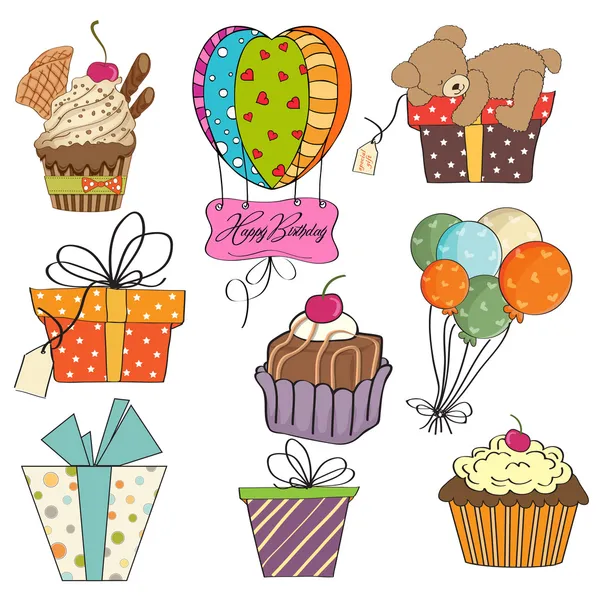 Birthday items collection on white background — Stock Photo, Image