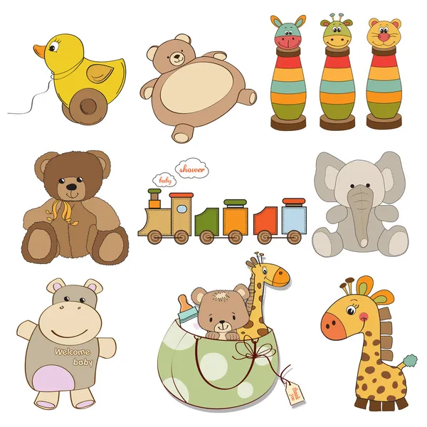 Bebek için çeşitli oyuncaklar öğeleri gösteren resim — Stok fotoğraf