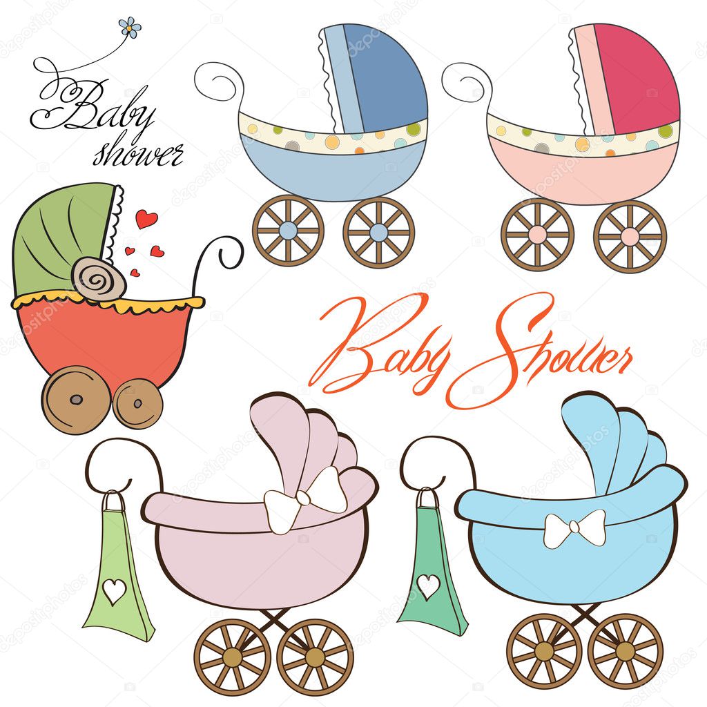 Cartoon prams collection on white background