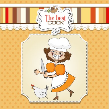 The best cook certificate with funny cook who runs a chicken clipart