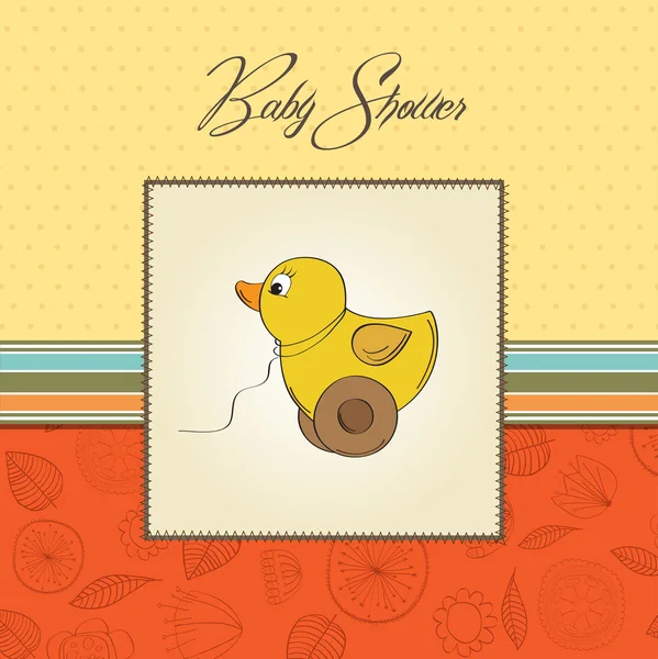 Baby shower card with duck toy — Stock Photo, Image