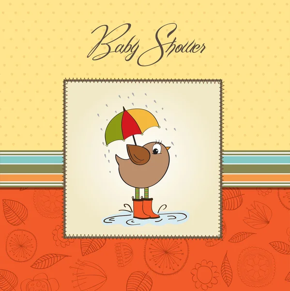 Baby shower card con cavalletto per uccelli sotto la pioggia — Foto Stock