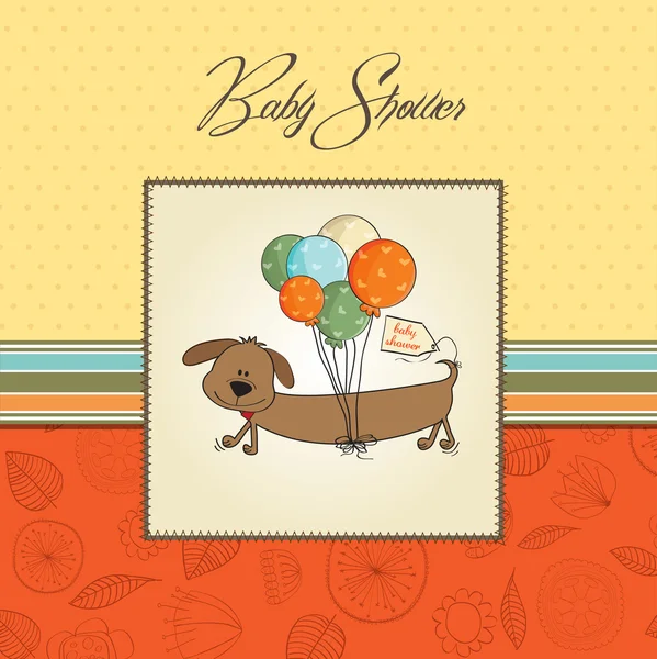 Κάρτα ντους μωρό με μακρύ σκύλο και μπαλόνια — Φωτογραφία Αρχείου