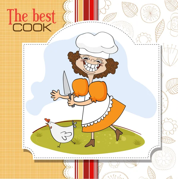 The best cook certificate with funny cook who runs a chicken — Stock Photo, Image