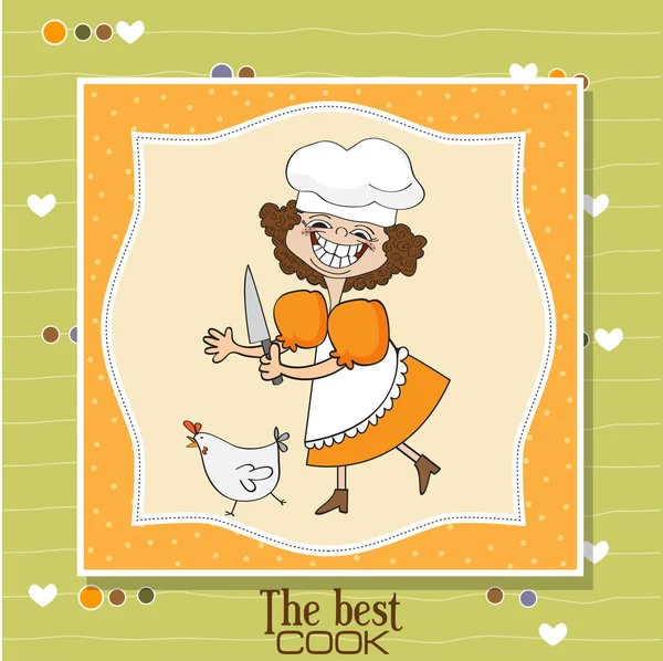 Najlepszy certyfikat kucharza z zabawnym kucharzem, który prowadzi kurczaka — Zdjęcie stockowe
