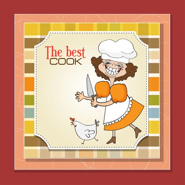 El mejor certificado de cocinero con cocinero divertido que dirige un pollo — Foto de Stock